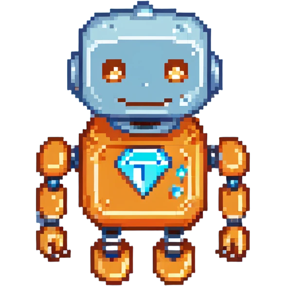 smiling robot and a large blue diamond emoji
