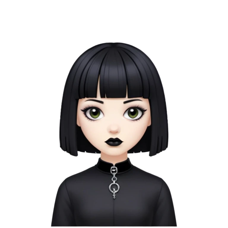 Goth girl with black bob micro bang haircut emoji