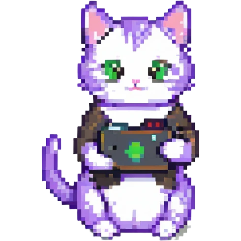 cat holding an iPhone, pixel art style emoji