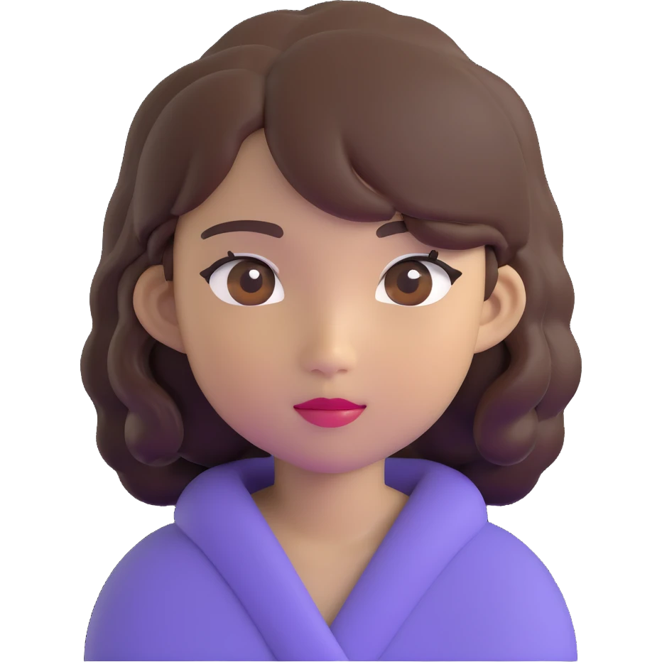 portrait of an Asian girl with medium brown wavy hair and brown eyes emoji