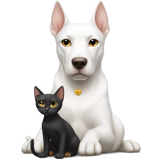 White cat sitting with Doberman emoji