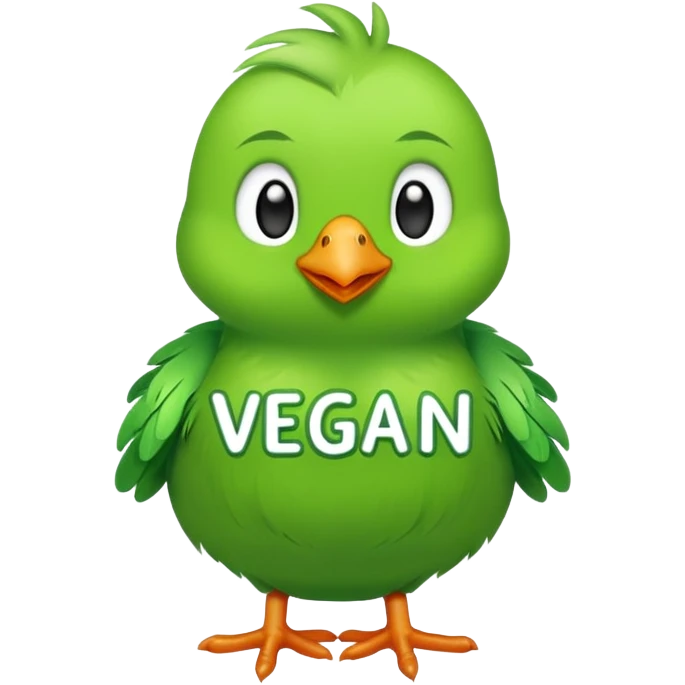 Un pulcino di colore verde con la scritta Vegan sopra emoji