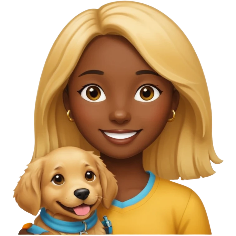 Dark skin girl with golden retriever  emoji
