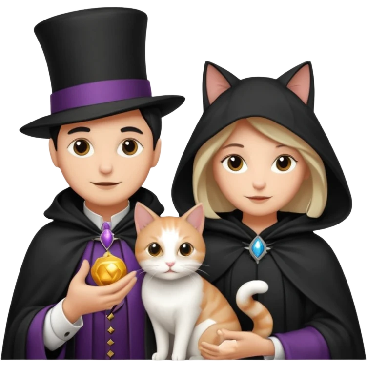 magician couple and their pet cat emoji
