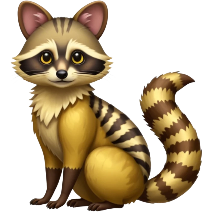 Colorful exotic shiny beautiful elegant Cacomistle-tanuki-genet-oncilla-animal-hybrid (full body) emoji