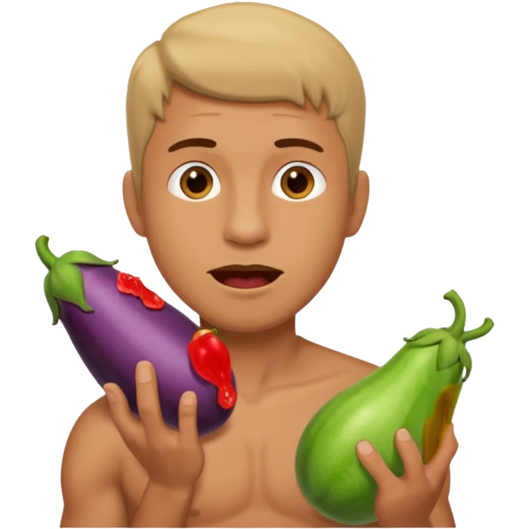 A man shoving an eggplant down his throat emoji