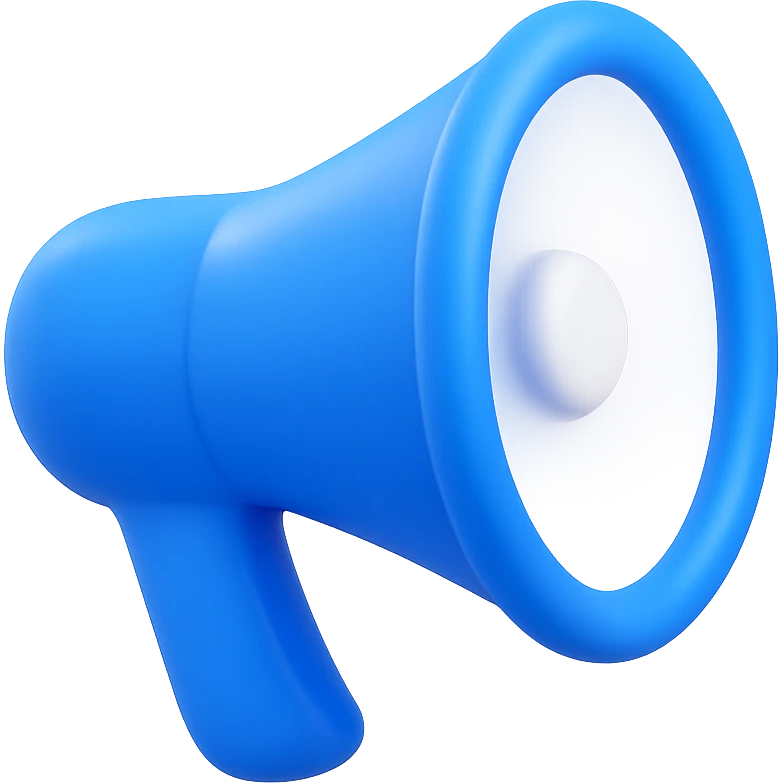 3D blue style megaphone, smooth plastic, vibrant blue, realistic lighting emoji