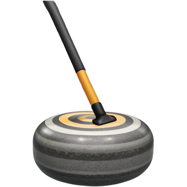 An icon showing a detailed close-up of a curling stone sliding across the ice, with a broom in motion beside it. The background features an indoor stadium with cheering spectators on the stands. Transparent background captures the strategy and focus of curling. emoji