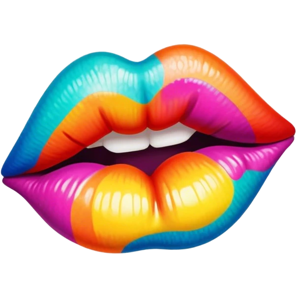 A psychedelic-colored lipstick kiss mark. emoji