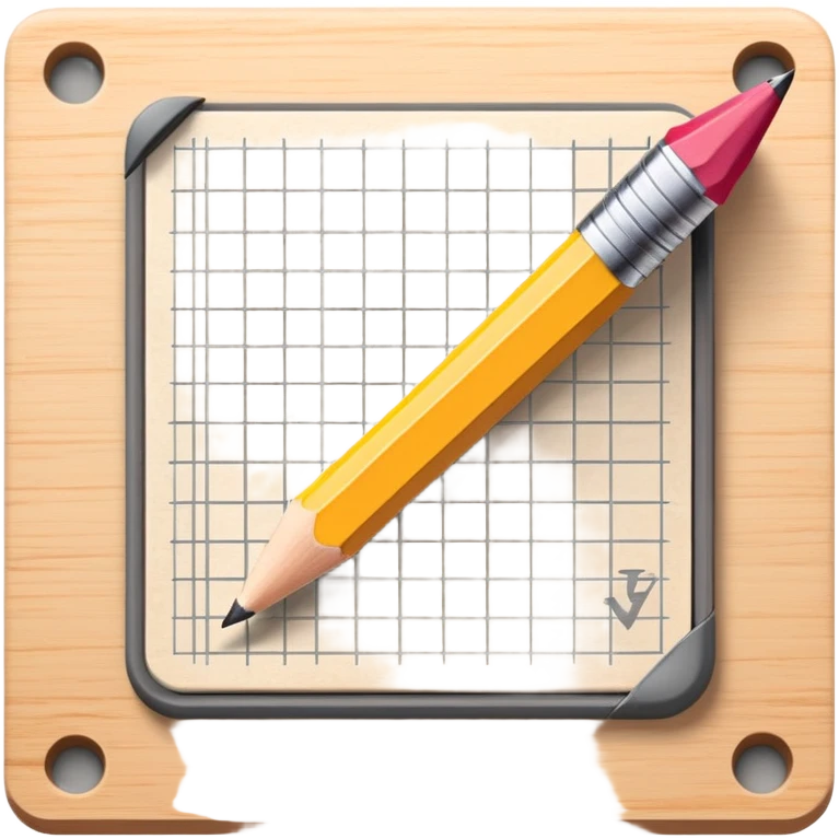 A pencil placed over a square paper grid, representing the sketching phase of a logo emoji