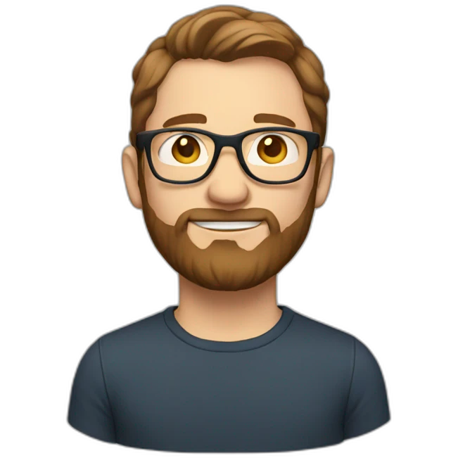 white man with short brown hair and beard wearing glasses emoji