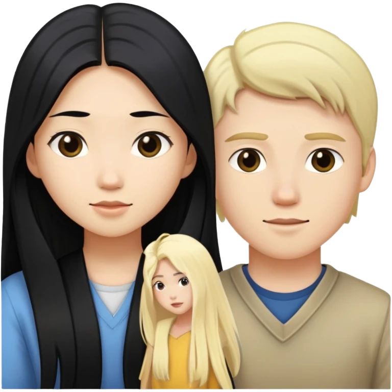 Asian girl with long black hair and white boy with blonde hair couple emoji