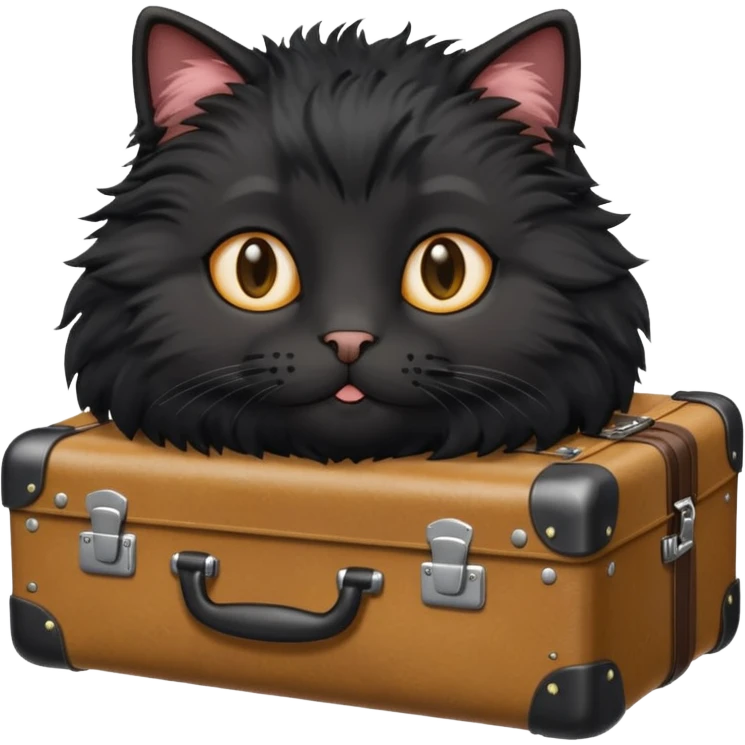 Black fluffy cat with suitcase in sunny place emoji