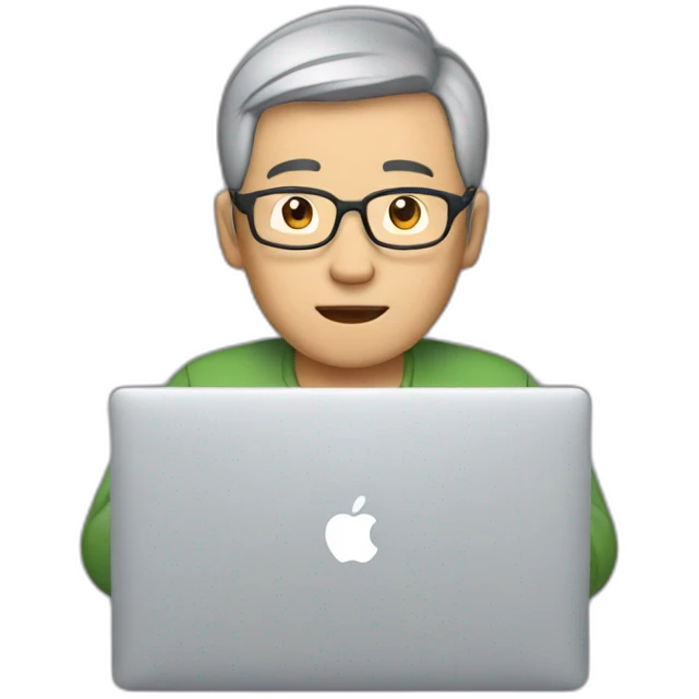 Aged 47 Asian Guy coding on the macbook emoji