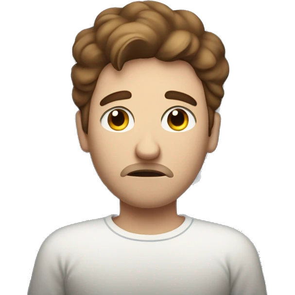 A white men with brown hair and blue eyes going to sleep, sad alone in bed emoji