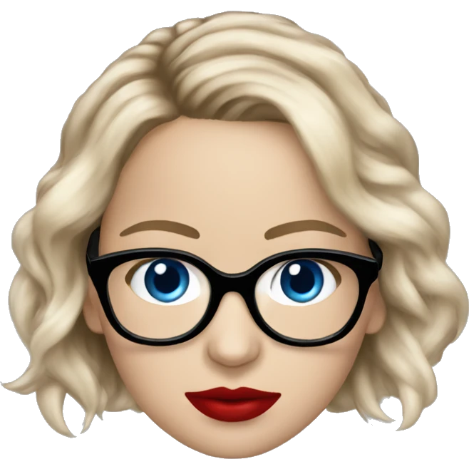 Realistic Jennifer Lawrence wearing black glasses and blue eyes with red lipstick  emoji