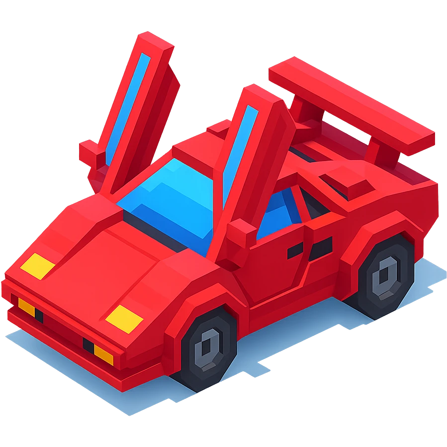 red Lamborghini Countach with open scissor doors, isometric view emoji