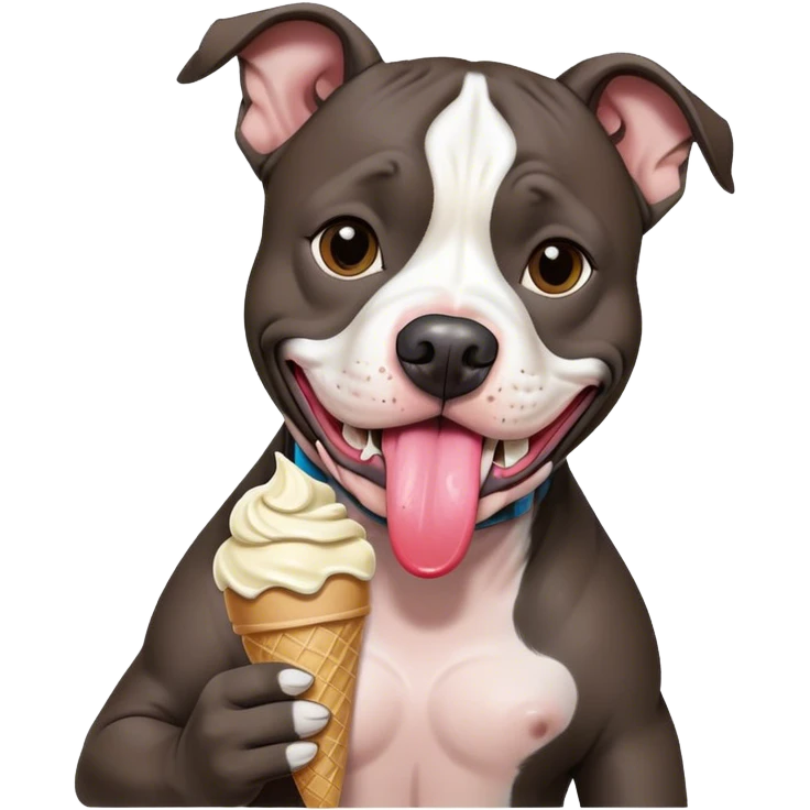 black and white pitbull eating icecream emoji