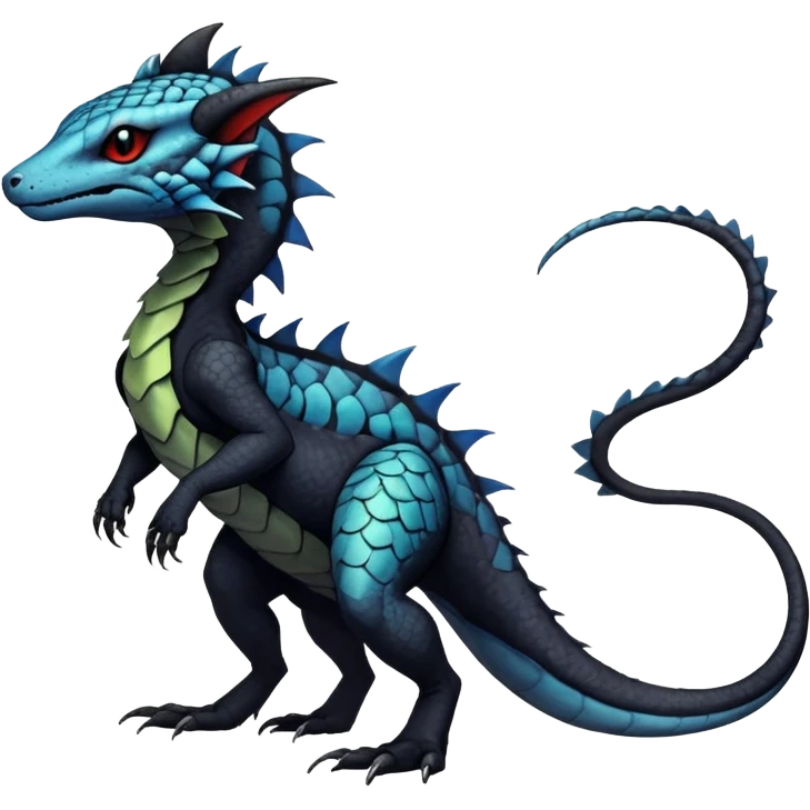 Rare realistic exotic edgy spooky gothic cool badass epic pretty beautiful handsome gorgeous aesthetic colorful vibrant Vernid-Trico-species-Fakemon-Salandit-hybrid-creature by LiLaiRa, 4 legs, 1 tail, random markings, (full body) emoji