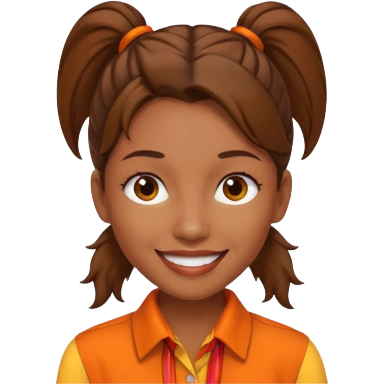 brown ponytail woman in orange collared shirt emoji