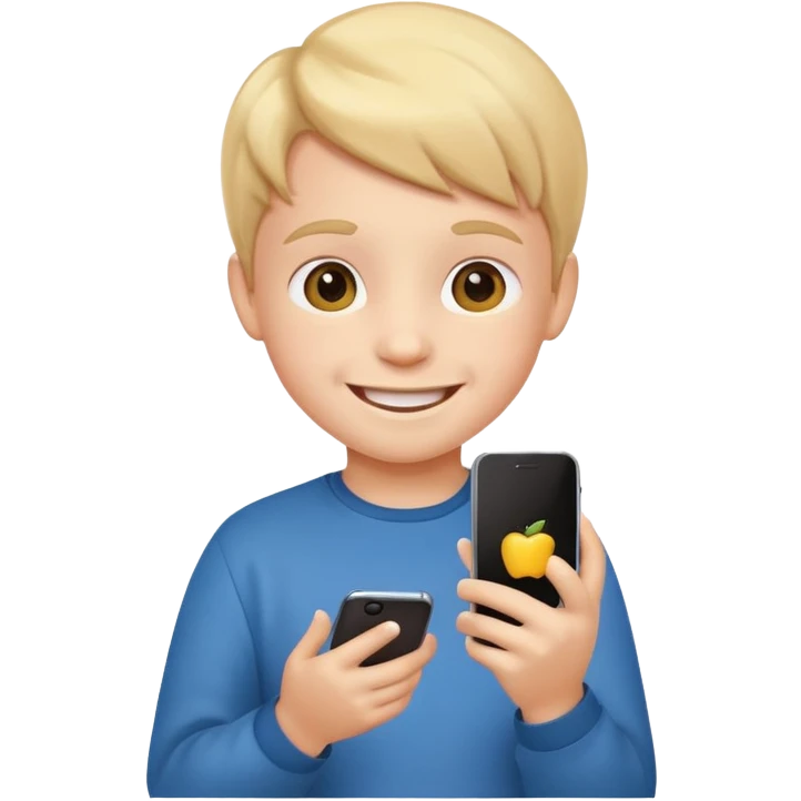 happy little kid with a smartphone, apple style emoji emoji