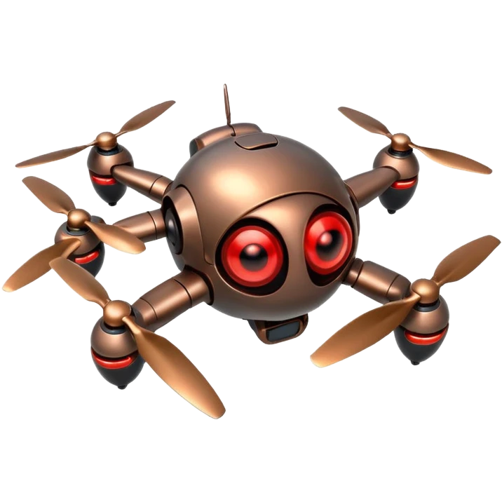 Flying robot, small propellers, glowing eyes. emoji