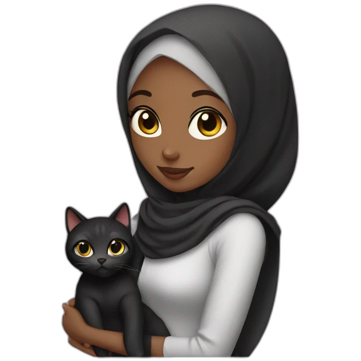 Black hijab girl with a brow hijab and her cat emoji