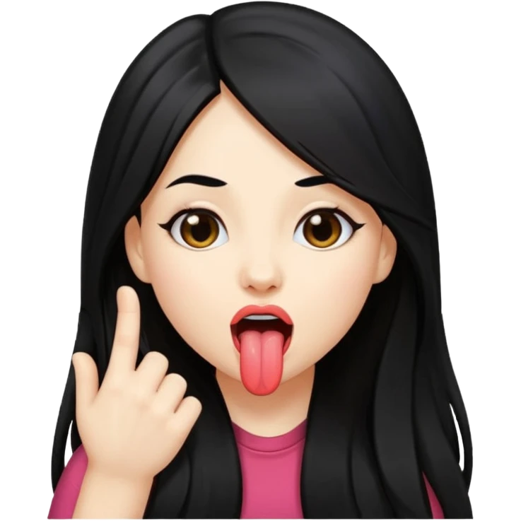 Niña con pelo negro largo sacando la lengua y posando  emoji