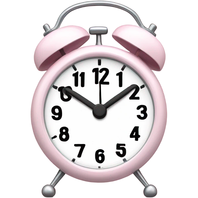 A pink alarm clock with eyes and a white dial for a face emoji