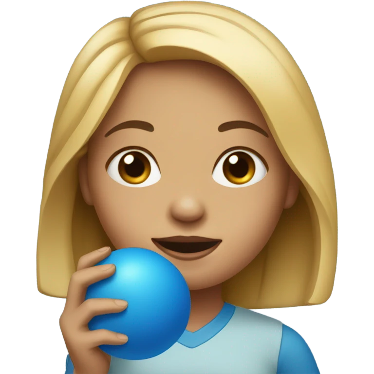 girl portrait of holding a blue ball between legs emoji