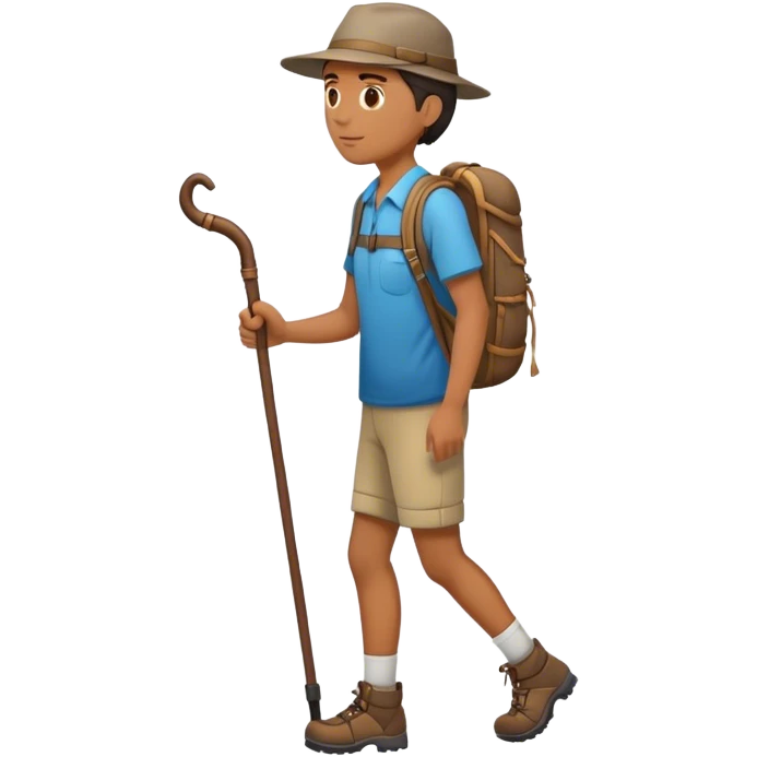 Hiker hiking with walking stick side view emoji