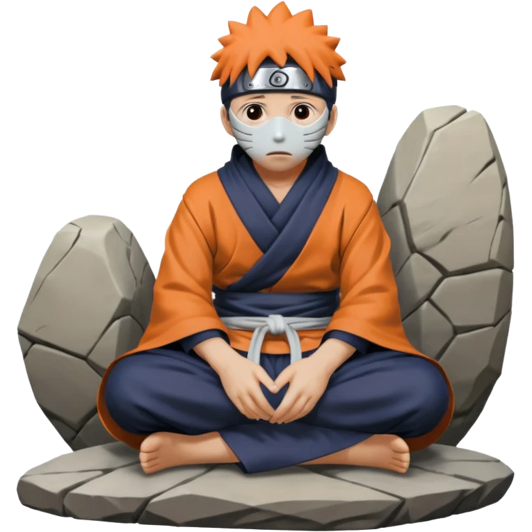 Obito Uchiha where he sits on a stone and emoji
