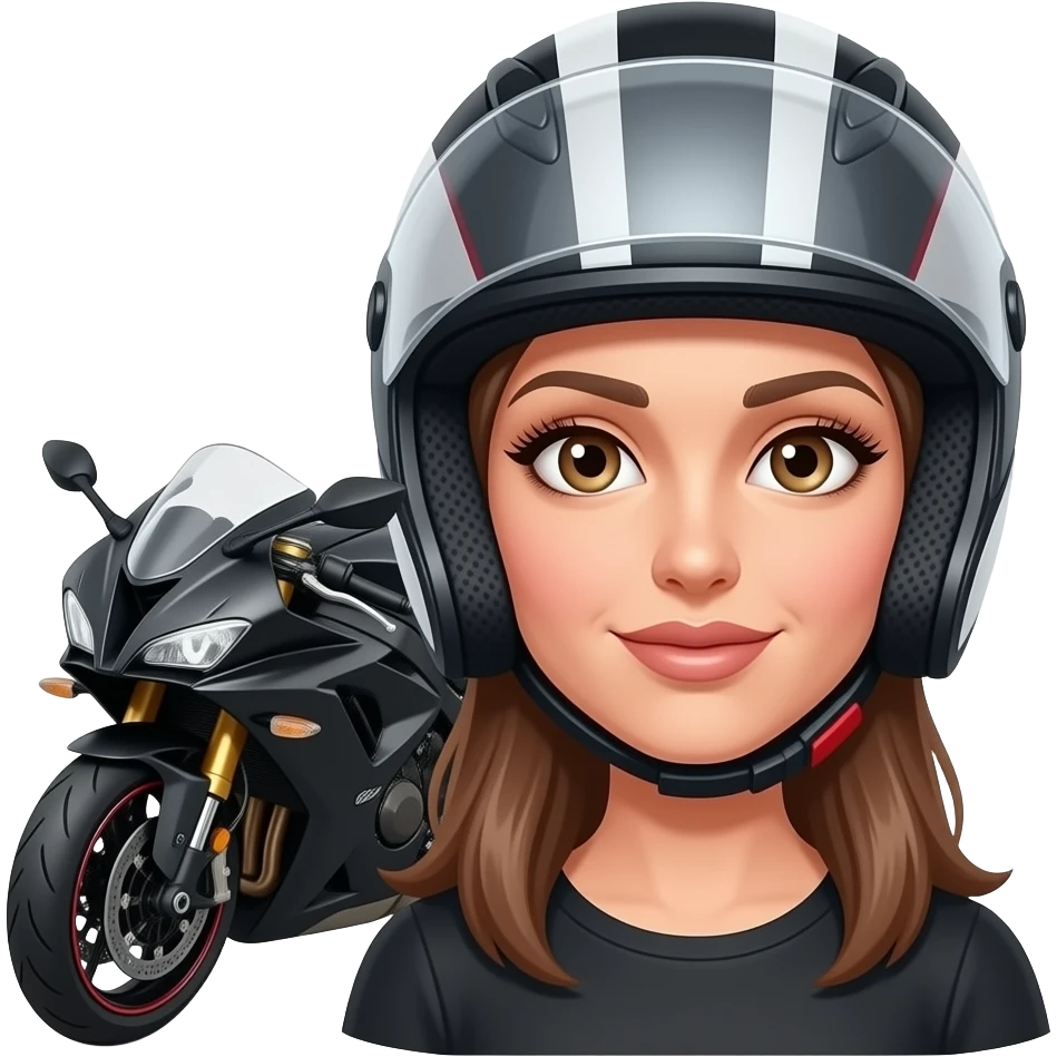 mulher com um capacete de mota que so aparece o olhos porem aberto e que se veja os cílios  e a mota ao lado emoji