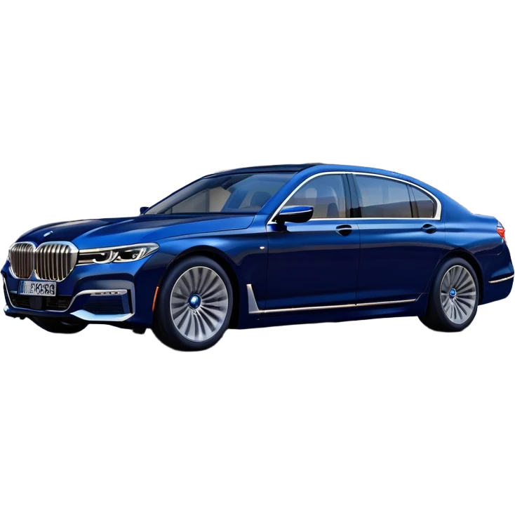 BMW 7 Series (2022) – cinematic-realistic BMW 7 Series emoji, its dark blue exterior gleaming under the city lights as it makes its way through bustling streets. The sophisticated interior whispers luxury as the vehicle drives with remarkable poise, embodying a perfect harmony between cutting-edge technology and comfort. emoji