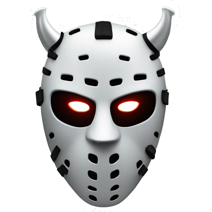 black hockey mask in Apple Emoji style, devil horns, iphone emoji, minimalistic, gothic, low poly, symmetrically emoji