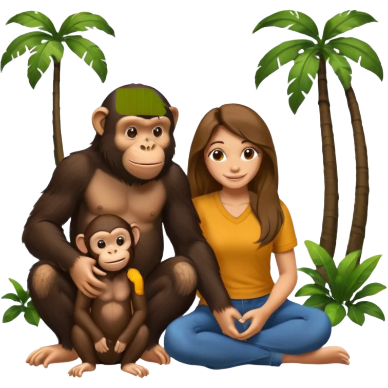 un chiomapnze salvaje sentado en el suelo al lado de una mujer emoji
