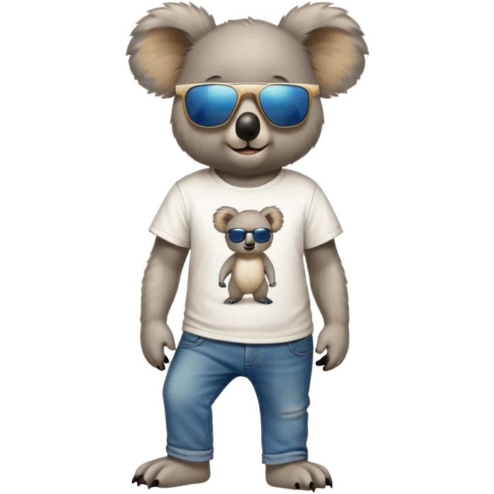 anthropomorphised koala in a band t-shirt and jeans wearing dark sunglasses walking upright emoji