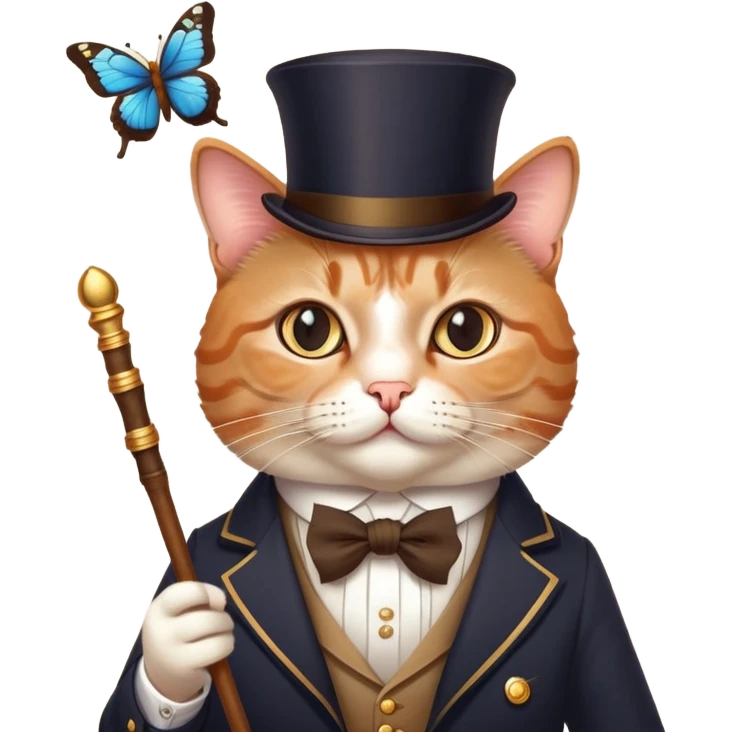 Ariatocrat cat. He walks with a monocle and a stick. Loves museums and theaters. You can also add a butterfly to it. emoji