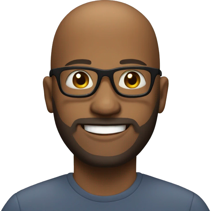 Bald- black man-with-glasses-with scruffy -beard in t shirt smiling emoji