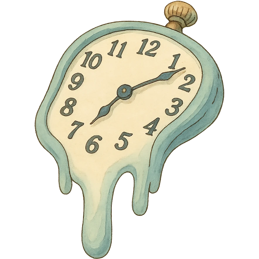 melting clock, dreamy and soft, inspired by Dali's Persistence of Memory, ghibli style emoji