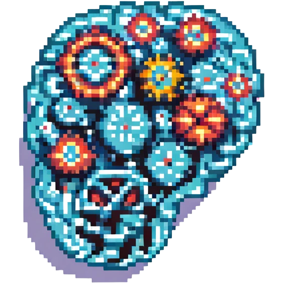 brain with gears, symbolizing thinking, pixel art emoji