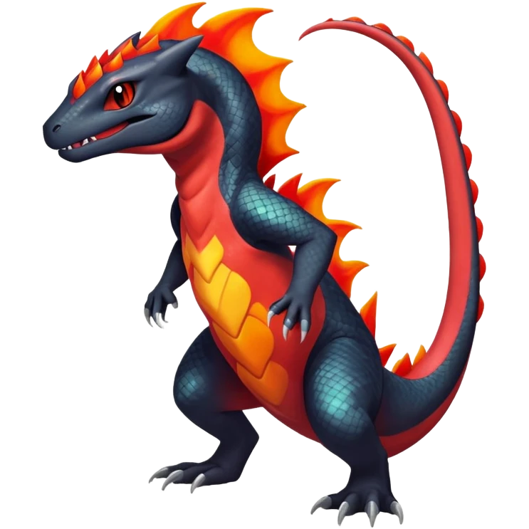 Colorful Dark Shiny Exotic Salandit-Charmeleon-Quilava-Fakémon-hybrid-creature (full body)  emoji