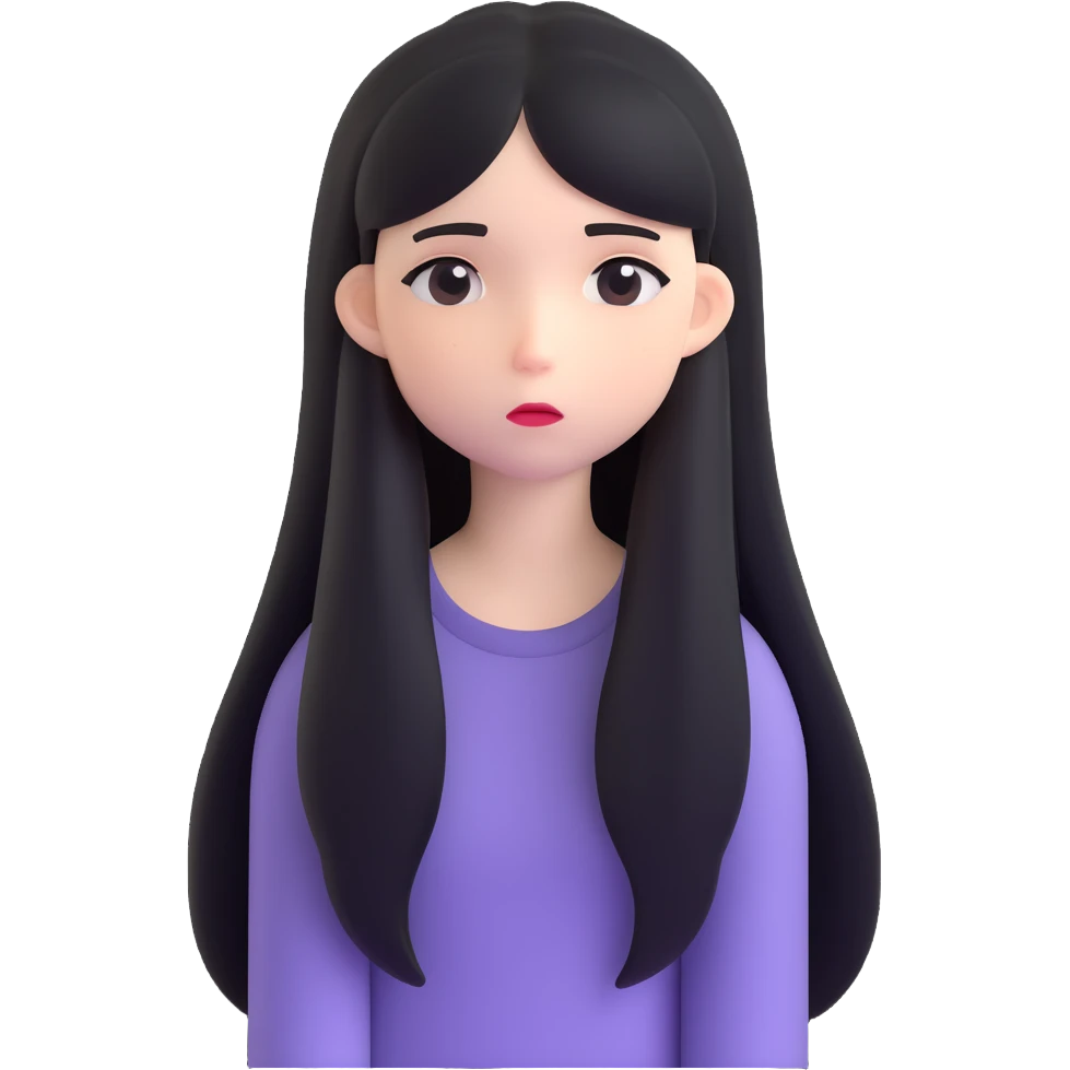 Pale girl with long black hair sad emoji