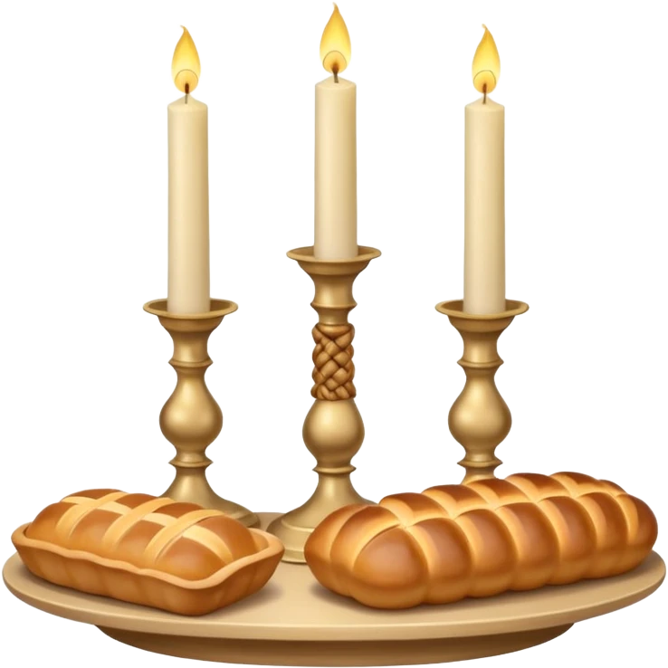 Shabbat two candles in pale beige candlesticks and hala bread  emoji