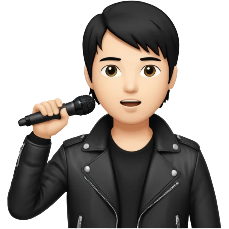 A cool male singer in leather jacket, singing into a standing microphone. emoji