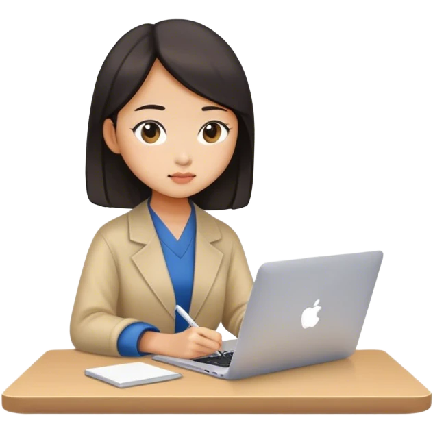 a chinese girl writing her dissertation with MacBook  emoji