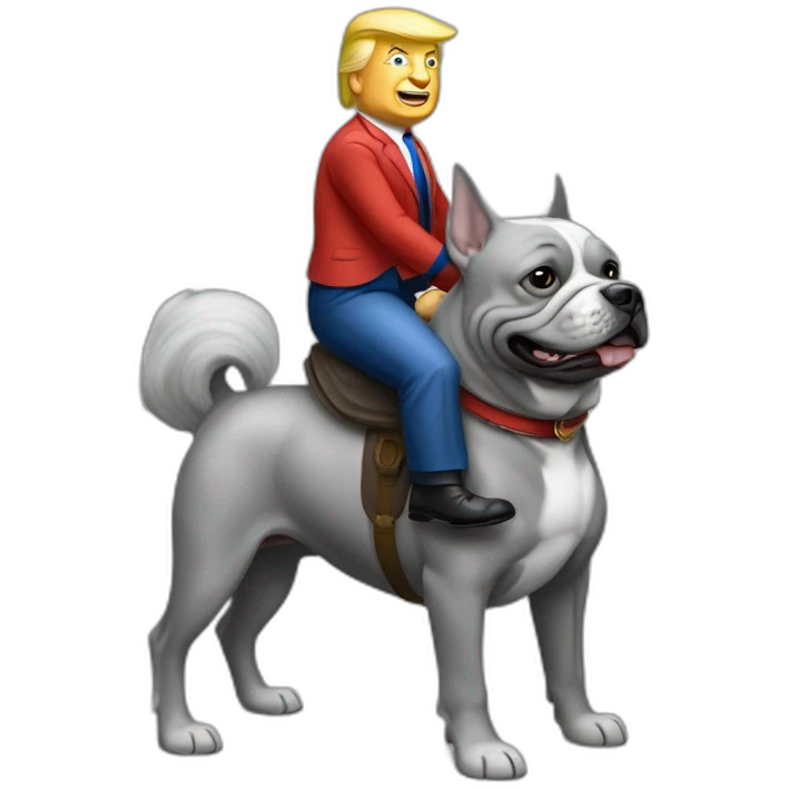 trump rides a grey french buldog emoji