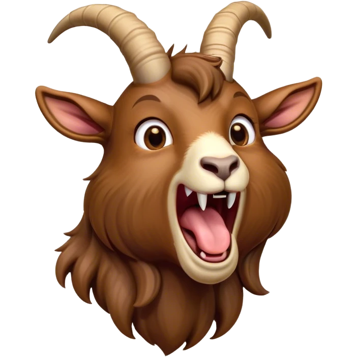 Cinematic Cute Yawning Brown Goat Portrait Emoji, Head tilted slightly with a dramatic, wide-open yawn, showcasing a soft, downy brown fur with delicate horns and gently drooping ears, round eyes barely open in drowsy contentment, Simplified yet irresistibly adorable features, highly detailed, glowing with a soft, cozy glow, high shine, relaxed yet expressive, stylized with a touch of rustic whimsy, bright and endearing, soft glowing outline, capturing the essence of a sleepy yet affectionate goat, so drowsy it feels like it could stretch out of the screen and curl up for a nap! emoji