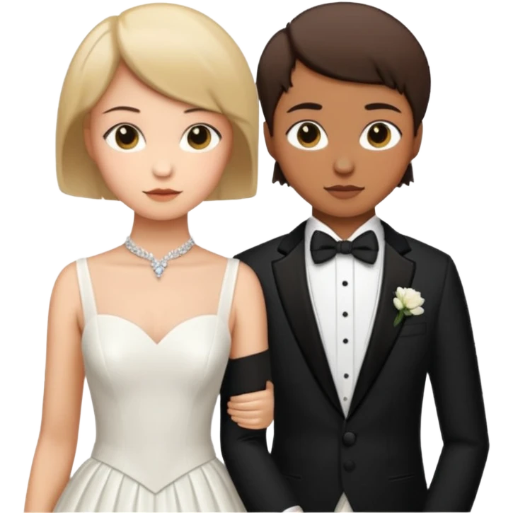 due ragazze che si sposano,una ha i capelli corti r lo smoking e l'altra ha il vestito bianco da sposa  emoji