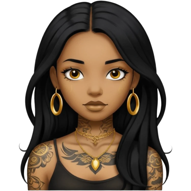 Tattooed princesses black girl with long hair more gold emoji
